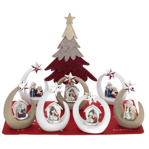 Cerchio Stilizzato Bianco Con Presepe Argentato H.14 CM N 8491-02